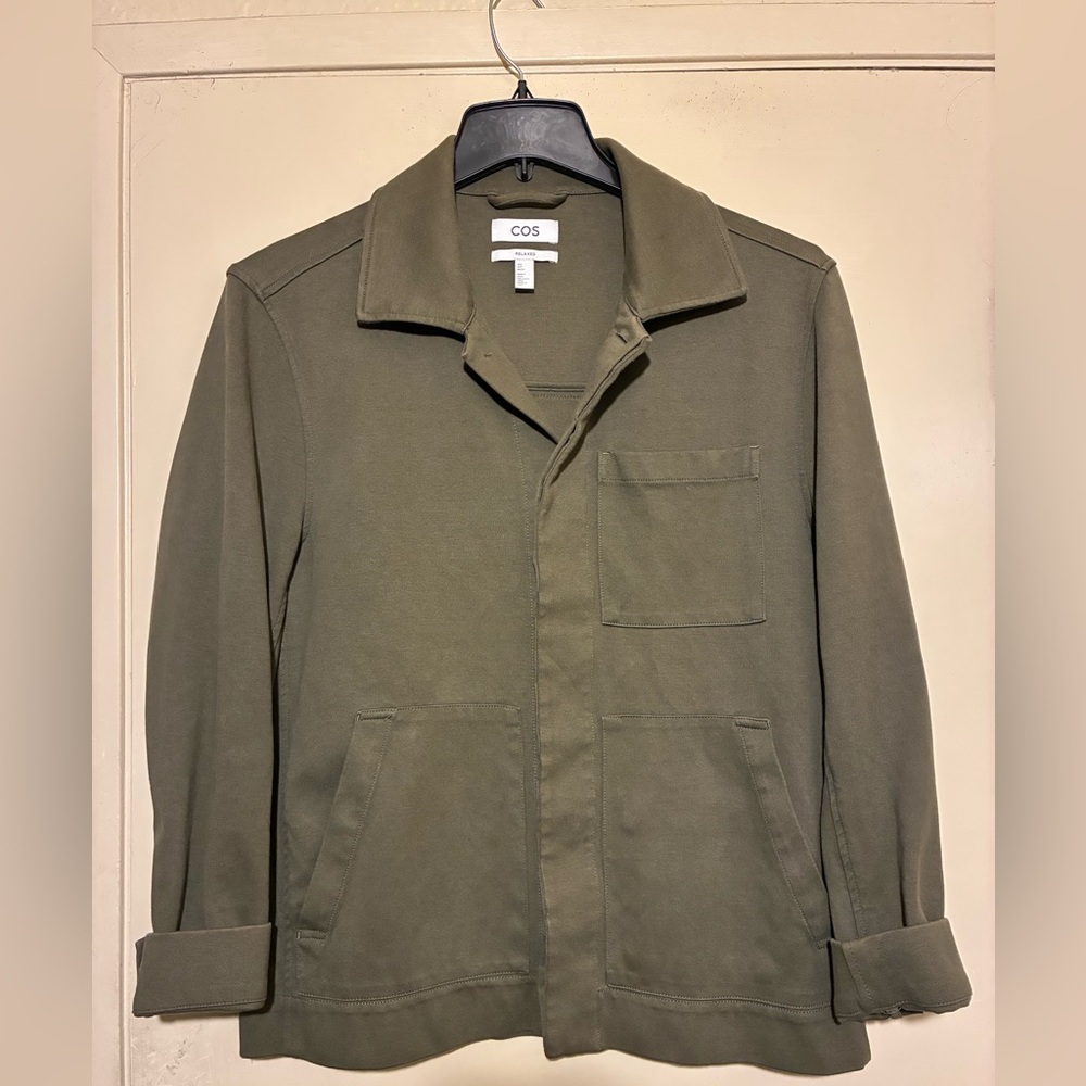 COS Minimal Jersey Jacket Men's S Olive Drab Utility Chore Coat Shacket Capsule